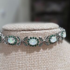 Elegant Silver and Green Opal Bracelet